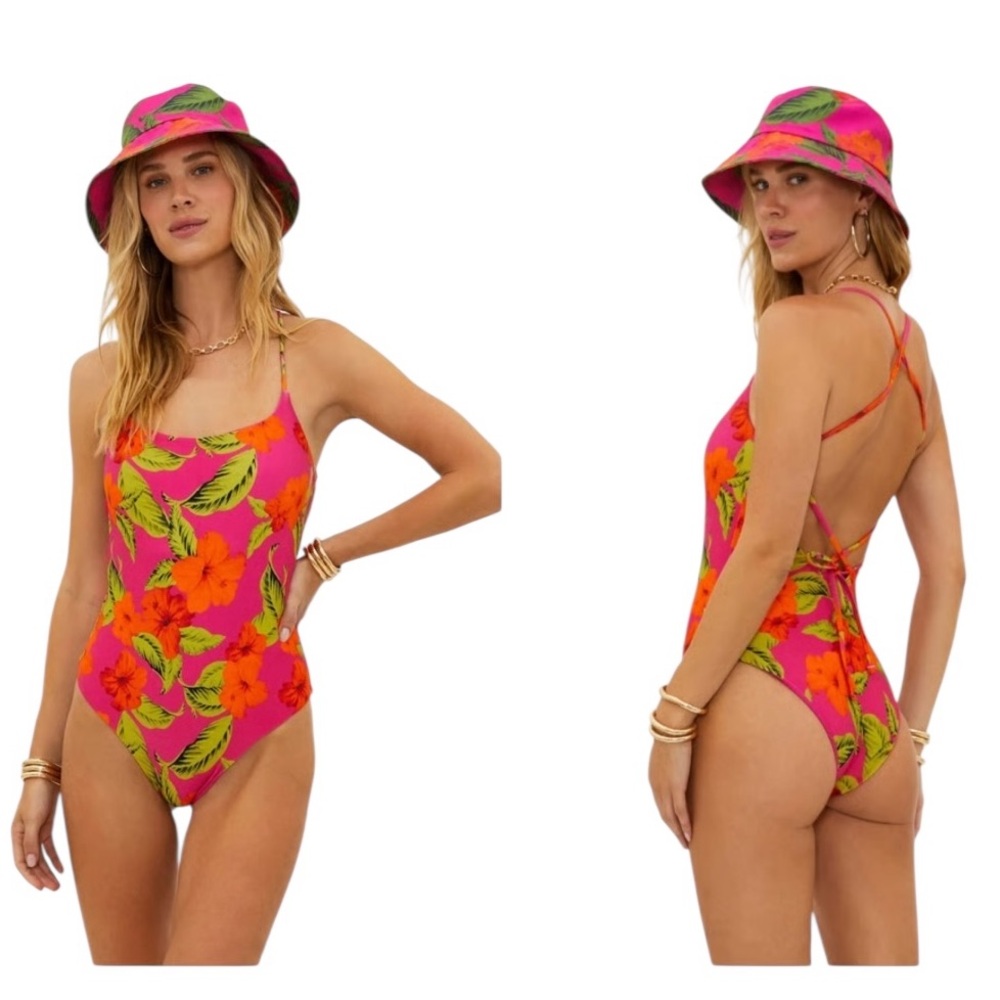 BEACH RIOT Stevie One-Piece swimsuit hibiscus sunset XS NEW